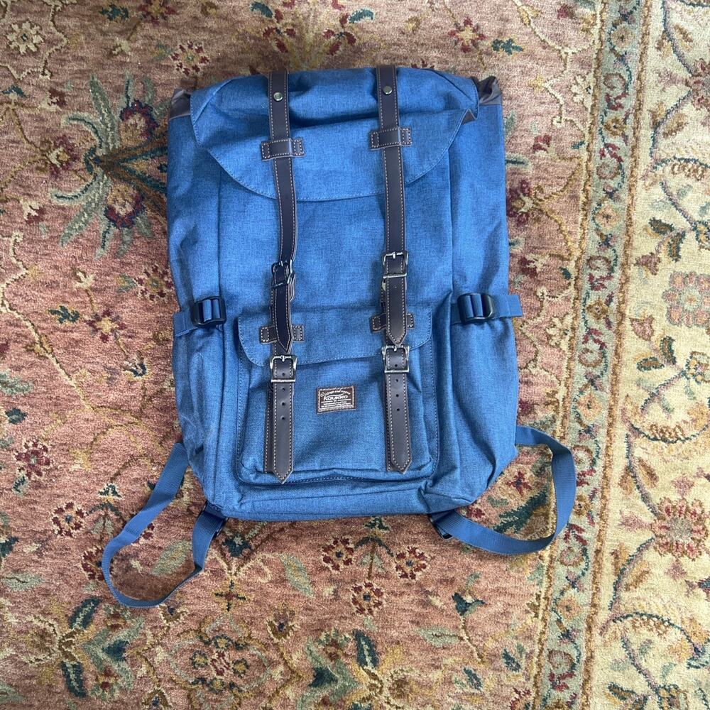 Kaukko Vintage Navy Canvas Backpack Leather Straps Japan Design Travel Rucksack